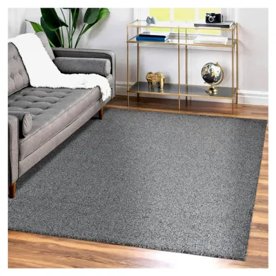Produktbild von Moderner Kurzflor Teppich 250x350 cm Grau - Waschbar, Dichter, Flauschig und Extra Weich - Für Schlafzimmer, Esszimmer oder Küche