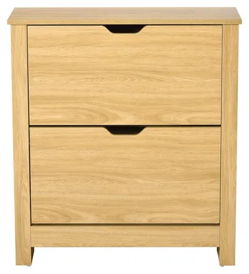 Image de Armoire à chaussures avec 2 portes battantes et étagères réglables, en bois de couleur naturelle