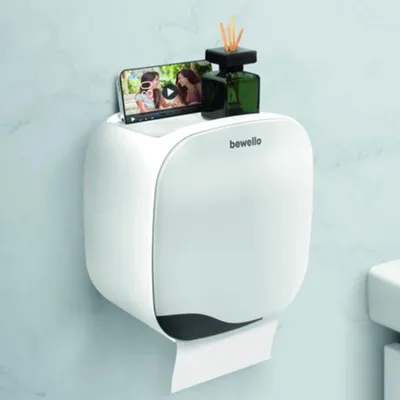 Produktbild von Bewello® - Toilettenpapierhalter - Toilettenpapierhalter - Selbstklebender WC-Schrank - Weiß mit Grau - 200 x 130 x 205 mm