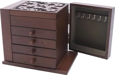 Produktbild von Schmuckkästchen aus Holz - Schmuckaufbewahrung - 5 Ebenen - 4 Schubladen - Mit Spiegel - Vintage-Stil - Für Ringe und Ohrringe - Braun