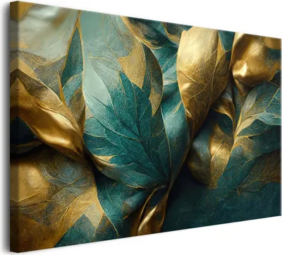 Produktbild von Leinwandbild für das Wohnzimmer Modernes Bild goldene Blätter grün 80x120