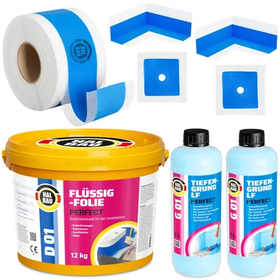 Obrázek produktu pro Hydroizolační sada Tekutá fólie 12kg Základní nátěr 2L Páska 10mb HALBAU SETH429