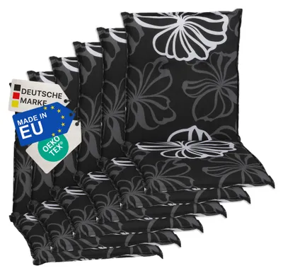 Produktbild von NYVI Gartenstuhl Auflagen Niedriglehner 6er Set Barcelona - UV-Beständig, Atmungsaktiv, Strapazierfähig - Niedriglehnerauflagen Outdoor - Sitzauflagen für Gartenstühle 100x50cm Black Flower
