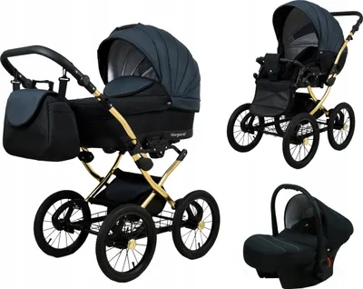 Obrázok produktu pre BabyLux® Margaret Gold | Kočík 3v1 Bambimo | Black Grey | Kočík Kombi | Súprava na kočík