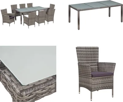 Immagine prodotto di vidaXL set da pranzo da giardino 9 pezzi con cuscini in poly rattan grigio - Set da pranzo da giardino - Set da pranzo da giardino - Set da giardino - Set da giardino