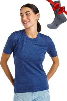 Productafbeelding van Damesshirt van 100% merinowol met korte mouwen en wandelsokken, set van 2