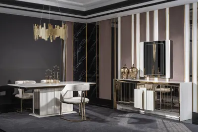 Productafbeelding van Elegantes Weißes Holz- und Glases Esszimmer Set mit Spiegel