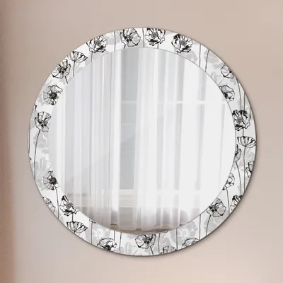Produktbild von Ø80cm Spiegel - Glasrahmen mit Aufdruck - Wandspiegel Schlafzimmer - Blumen Mohnblumen