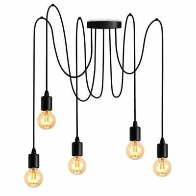 Produktbild von LUMILED Pendelleuchte Hängeleuchte kreativ Kronleuchter Spinne Deckenleuchte Vintage E27 Fassung LED schwarz Metall höhenverstellbar (5 flammig)