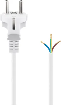 Produktbild von Schutzkontaktkabel zum Konfektionieren, 1,5 m, Weiß, (3*0,75 mm²) Schutzkontaktstecker Hybrid (Typ E/F, CEE 7/7) > lose Kabelenden