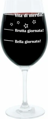 Immagine prodotto di Bicchiere da vino Leonardo XL, Bella Giornata!, Brutta Giornata!, Vita Di Merda!, bicchiere da regalo con incisione divertente in italiano, bicchiere da vino Mood, 610ml