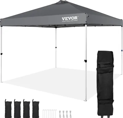 Immagine prodotto di VEVOR gazebo 304,8x304,8x320cm tenda da giardino 250DPoliuretanotessuto rivestito d'argento gazebo pieghevole incl. borsa di stoccaggio tenda per feste 6-8 persone tenda pop up tenda pieghevole gazebo da giardino per il campeggio
