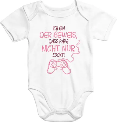 Produktbild von Kurzarm Baby Body Ich bin der Beweis dass Papa nicht nur zockt Gamer Zocker Nerd Spruch lustig Moonworks® Mädchen weiß 0-3 Monate