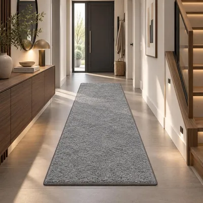Produktbild von Hochflor Velours Läufer Teppich Mona Grau, Größe:100x400 cm
