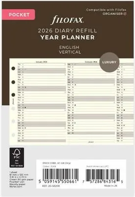 Produktbild von FILOFAX Kalendereinlage 2026 - Pocket - Jahresplaner - Baumwolle creme - englisch - 26-68208