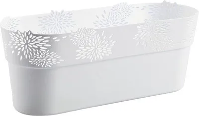 Image de Pot de fleurs décoratif Famanu, motif ajouré, forme ovale, blanc, 32 cm