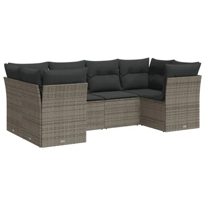 Produktbild von 6-tlg. Garten-Sofagarnitur mit Kissen Grau Poly Rattan