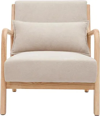 Produktbild von Miliboo - Sessel aus hellem Holz und beigem Stoff mit Samteffekt DERRY