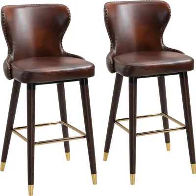 Image de Tabouret de bar, lot de 2, élégante chaise de bistrot avec repose-pieds & dossier, chaise de salle à mangerPolyuréthanemarron 52x53x101cm