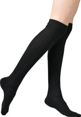 Produktbild von Vincent Creation® Stiefel Kniestrümpfe mit Umschlag, Zopfmuster, Grobstrick One Size schwarz