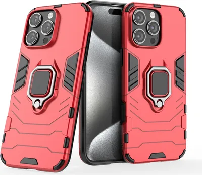 Produktbild von Hülle iPhone 16 Pro Handyhülle Stoßfest 360° Ring Ständer TPU Back Cover Rot