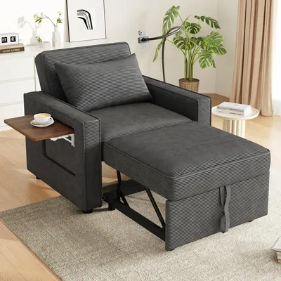 Produktbild von Faltbares Schlafsofa 1-Sitzer – Multifunktionaler Relaxsessel & Sofa Bett, mit USB & Handyhalter, platzsparend, aus Cordstoff, Grau