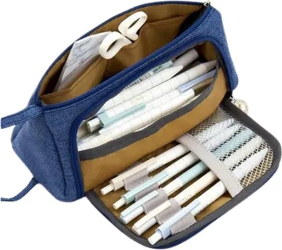 Image de KIK - Double trousse scolaire, pochette cosmétique bleu foncé