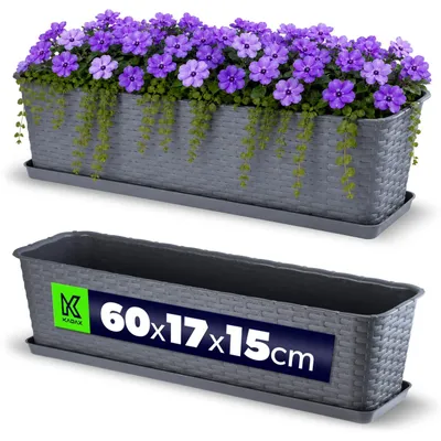 Produktbild von KADAX Balkontopf mit Untersatz "Frette", Balkonkasten mit Wasser Öffnungen, 60cm, Braun