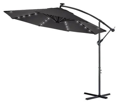 Immagine prodotto di Ombrellone da giardino, diametro 300 cm, struttura in alluminio, inclinabile, colore grigio scuro, con illuminazione a LED