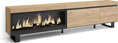 Produktbild von TV-Schrank, Lowboard, 237x35x57 cm, Für großformatiges TV, Elektrokamin XXL, Industriedesign, Eiche