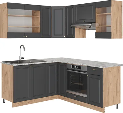 Immagine prodotto di Cucina angolare completa Vicco Fame-Line Antracite Country House/oro Kraft Oak 190 x 46 cm senza piano di lavoro, Model 38674