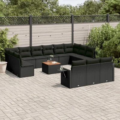 Produktbild von 14-tlg. Garten-Sofagarnitur mit Kissen Schwarz Poly Rattan 3257133