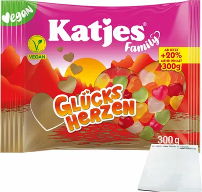 Produktbild von Katjes Family Glücksherzen Fruchtgummi (300g Beutel) + usy Block