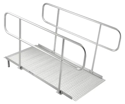 Zdjęcie produktu dla Rampa dla wózków inwalidzkich z poręczami, wymiary 1806 x 830 mm, solidna, szeroka rampa aluminiowa dla wózków inwalidzkich z regulowanymi nogami, udźwig 453,6 kg, przenośne progi dla schodów, progów drzwiowych i krawężników