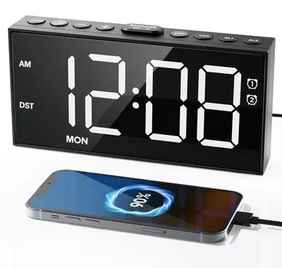 Digitalwecker 7,5 Zoll LED, 2 Alarme, 5 Dimmstufen, USB-C, Schlummerfunktion