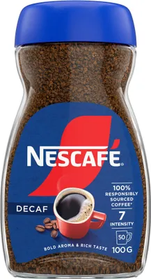 A jar of Nescafé Decaf instant coffee.