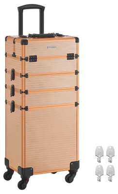 Produktbild von SONGMICS Kosmetikkoffer Trolley, 4-in-1 Schminkkoffer extra groß, Friseurkoffer 34 x 24 x 79,3 cm, abschließbar, Make-up Koffer, Rollen 360° drehbar, Reisen, Geschenkidee, Champagnergold JHZ015A01