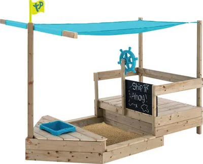 Produktbild von TP Toys Drevené pieskovisko loď "Ahoj" pirátska loď vrátane príslušenstva prírodná / modrá