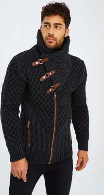 Produktbild von Leif Nelson Schalkragen Herren Strickjacke Schalkragen LN-5340, Anthrazit Schwarz / M