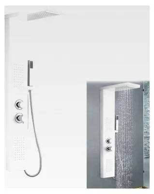 Produktbild von 5-in-1 Duschpaneel Duschsystem Regendusche Set Multifunktional 304 Gebürsteter Edelstahl mit Handbrause Massagedusche & Wasserfalldusche für Badezimmer Weiß