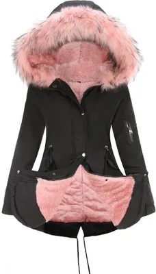Produktbild von ASKSA Damen Wintermantel Warm Wasserdichter Gefuettert Winterjacke Damen Mittellange Winterparka mit Verstellbarer Taille und Abnehmbarem Kunstfell-Rand,Schwarzrosa,4XL