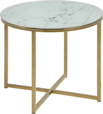 Zdjęcie produktu dla Beistelltisch >Alisma< in weiss, gold, Glas, Stahl - 42x50cm (HxD)