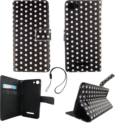 Productafbeelding van Telefoontasje voor de Wiko Lenny 2, met stippen, zwart en wit