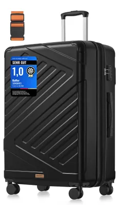 Produktbild von SONGMICS Koffer, Reisekoffer, Hartschalenkoffer mit TSA-Schloss, Koffergurt, ABS-Trolley, 4 Zwillingsrollen, erweiterbar, XL, 75 cm, tintenschwarz RLP003B101
