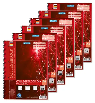 Productafbeelding van 6 notitieblokken, A4, spiraalgebonden, collegeblok, geruit