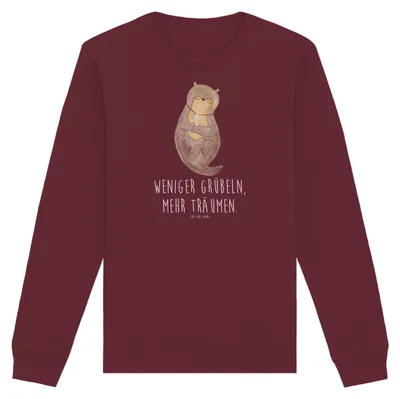 Produktbild von Mr. & Mrs. Panda Baumwoll Pullover Otter Muschel Größe XS - Burgundy - Geschenk, Seeotter, Pulli, Positiv, Motivation, Optimistisch, Sweater, Träumen, Sweatshirt
