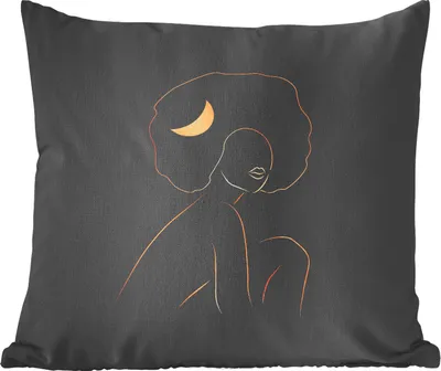Produktbild von MuchoWow® Zierkissen Sofakissen Wohnzimmer Dekokissen 45x45 cm Frau - Mond - Gold - Strichzeichnung - Schlafpolster - Polster für das Sofa