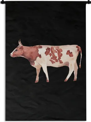 Produktbild von MuchoWow® Wandteppich Wandbehang Kuh - Illustration - Braun 120x180 cm Tapisserie Dekoration Wandtuch - Schlafzimmer - Dekorationen für das Haus