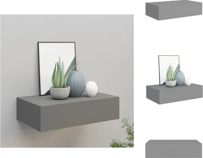 Obrázek produktu pro vidaXL Nástěnná police se zásuvkou šedá 40x23,5x10 cm MDF - Nástěnné police