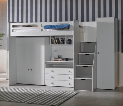 Produktbild von Hochbett-Set Smarti 4-teilig mit Schrank - Grau